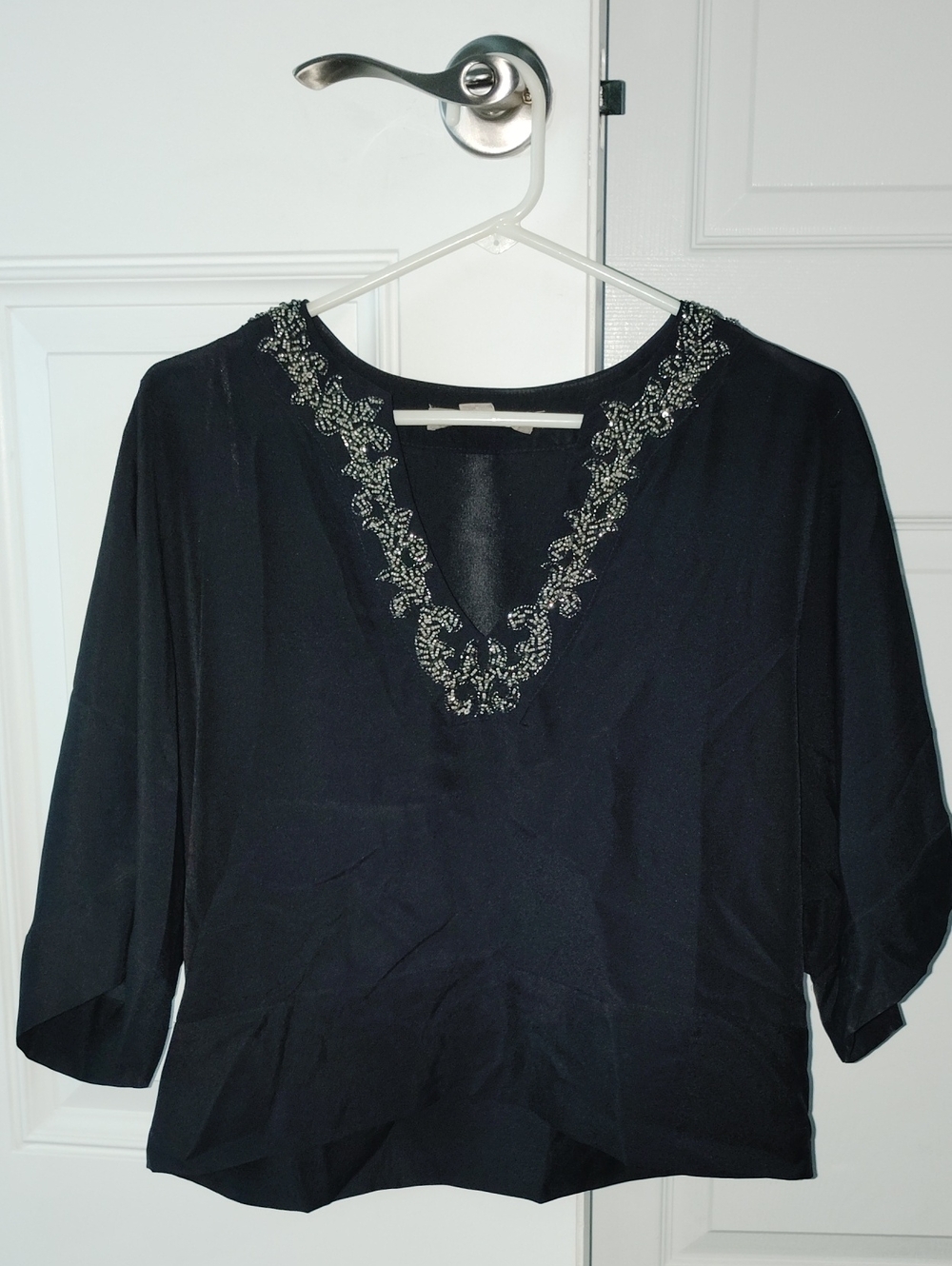 Black Cropped Tunic With Beaded Neckline